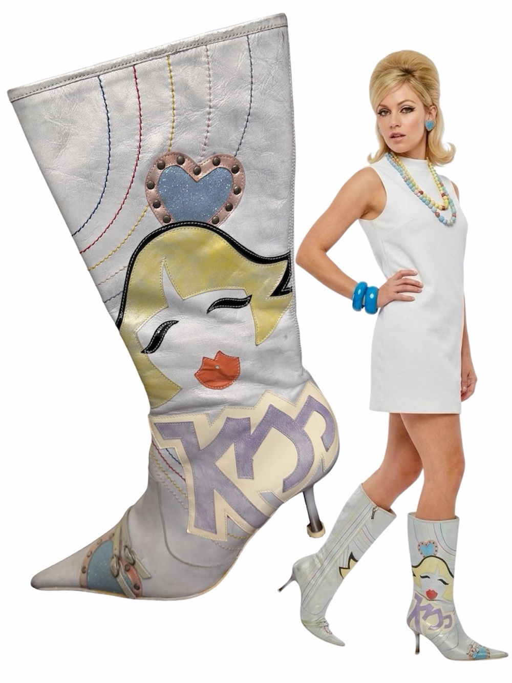 El Dantés Couture Vintage Y2K Pop Art Boots White Leather  US 7.5-8